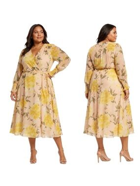 Halogen Plus Size 1X Floral Wrap Midi Dress  Party Spring Summer dress 🌷NWOT